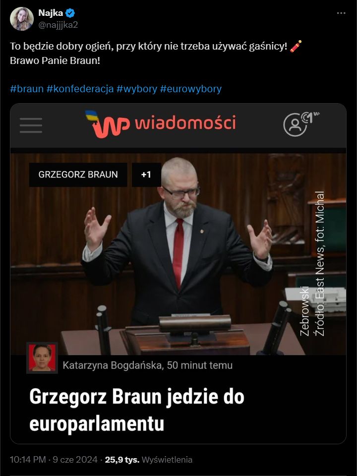 Najjjka pogratulowała Grzegorzowi Braunowi