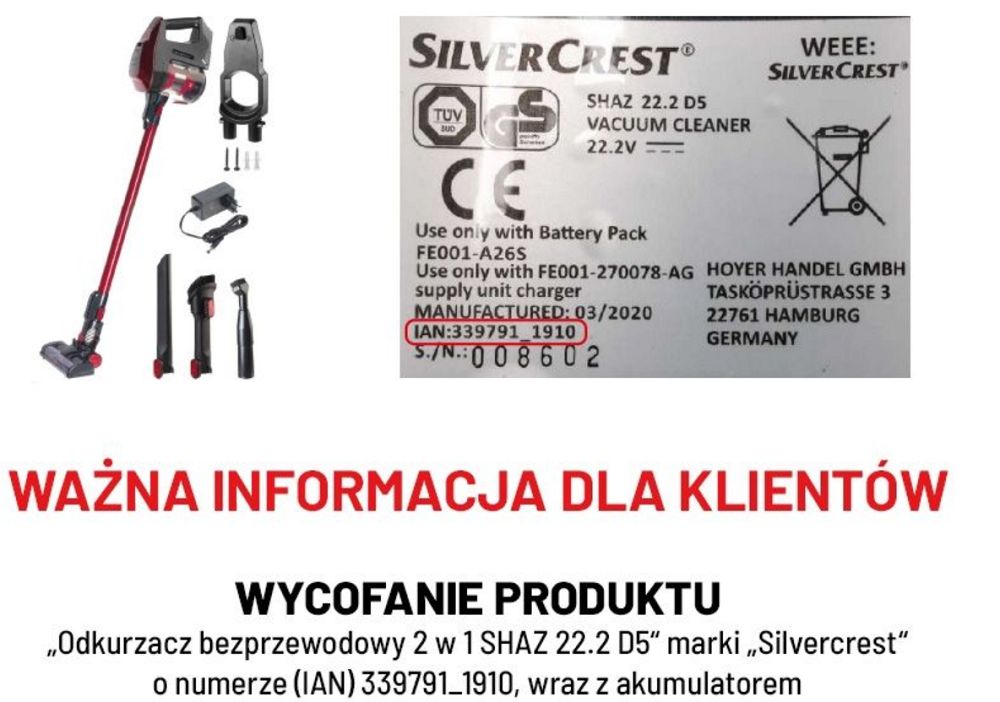 Lidl wycofuje z oferty odkurzacz bezprzewodowy. Jego użycie może wywołać pożar 2
