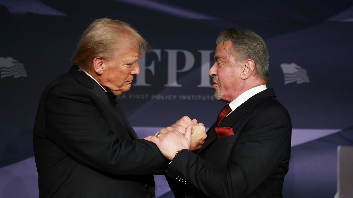 President-Elect Donald Trump Speaks At The America First Policy Institute Gala At Mar-A-Lago
PALM BEACH, FLORIDA - NOVEMBER 14: U.S. President-elect Donald Trump greets actor Sylvester Stallone onstage at the America First Policy Institute Gala held at Mar-a-Lago on November 14, 2024 in Palm Beach, Florida. The annual event supports Grey Team, a nonprofit organization dedicated to preventing military suicide. (Photo by Joe Raedle/Getty Images)
Joe Raedle
