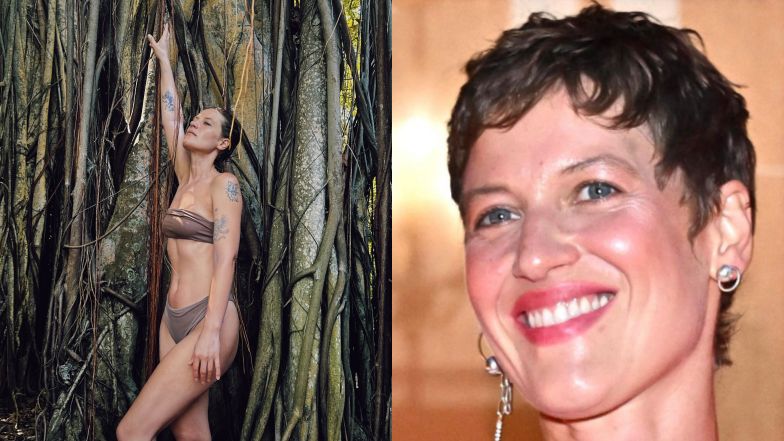 Aleksandra Domańska pręży ciało na tle konarów