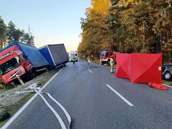 Kolonia Lisów: Zjechał na czołówkę z ciężarówką. 49-letni mężczyzna zginął na miejscu