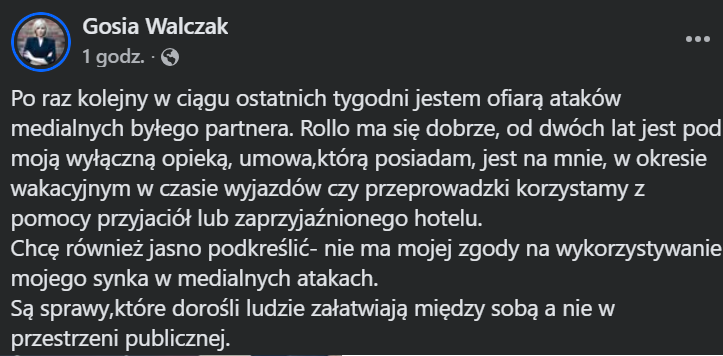 Wpis Małgorzaty Walczak na Facebooku