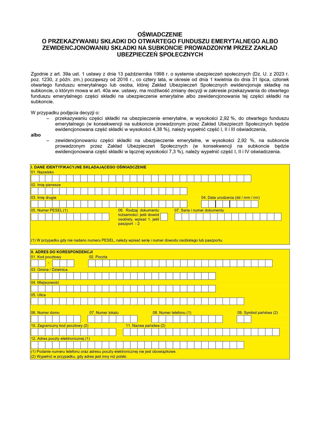 Formularz oświadczenia 