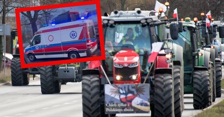 Karetka utknęła w korku. Rolnicy nie zrobili przejazdu