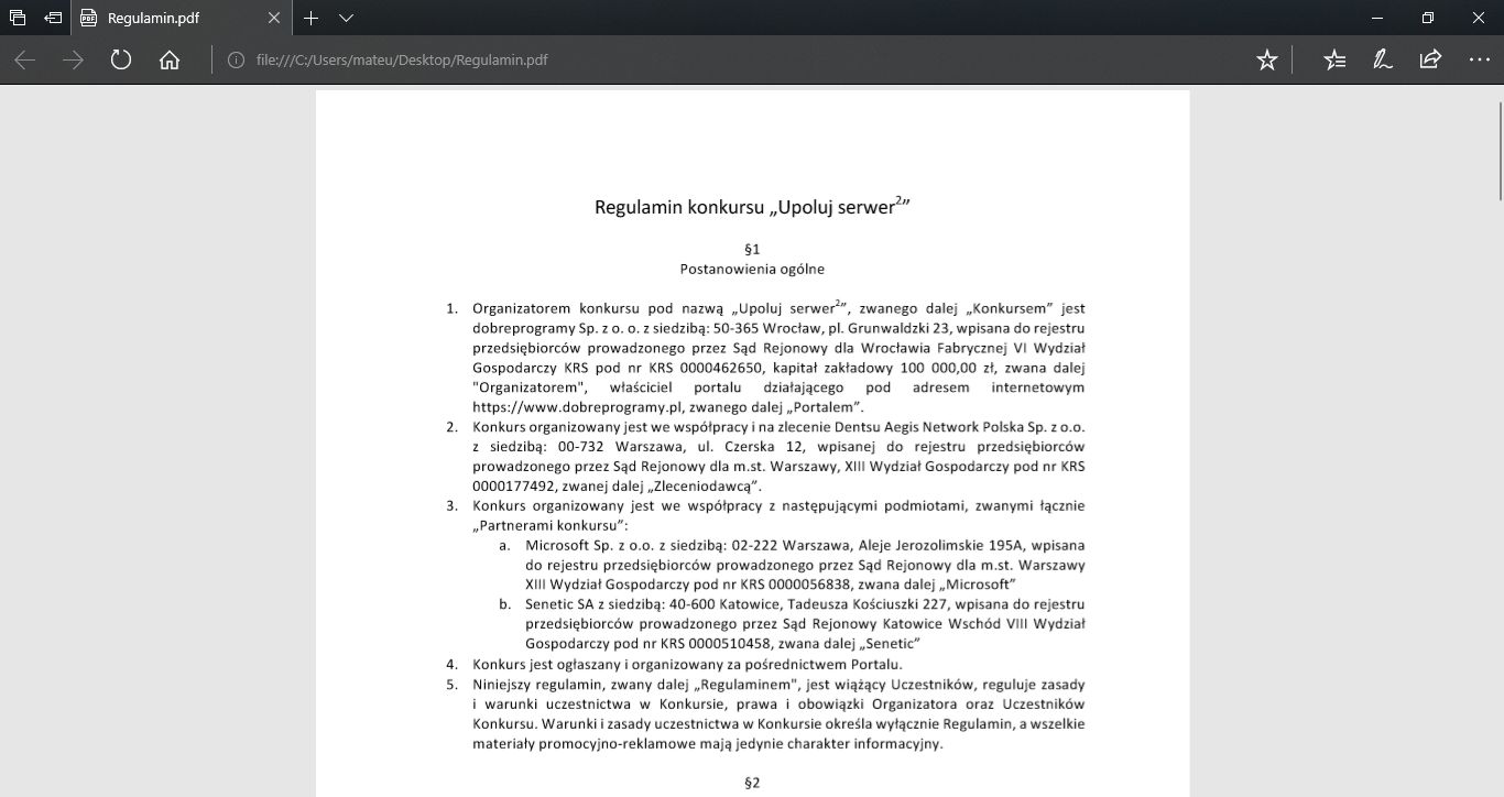 Czytnik PDF wbudowany w Microsoft Edge.