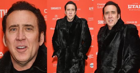 Stylowy Nicolas Cage w kozakach i futrze