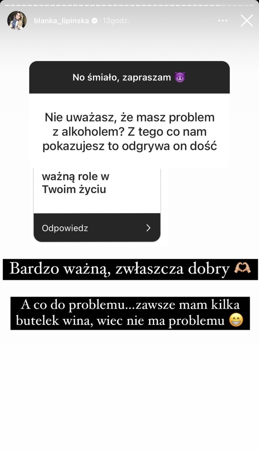 Blanka Lipińska odpowiada, że nie ma problemu z alkoholem