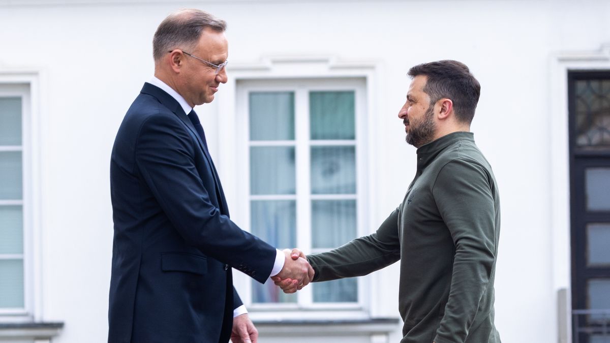 Polish President Andrzej Duda is welcoming Ukrainian President Volodymyr Zelensky to Poland. The Ukrainian president's visit to Warsaw is coming a day before a NATO summit in the US, where he is seeking more support and assistance in the war against Russia. During his stay in Poland, Volodymyr Zelensky is signing an agreement on cooperation with Poland in the field of security, in Warsaw, Poland, on July 8, 2024 (Photo by Andrzej Iwanczuk/NurPhoto via Getty Images).