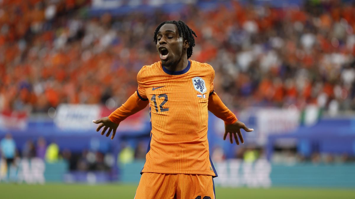 LEIPZIG, GERMANY - JUNE 21: Jeremie Frimpong of Netherlands rues a missed chance during the UEFA EURO 2024 group stage match between Netherlands and France at Football Stadium Leipzig on June 21, 2024 in Leipzig, Germany. (Photo by James Baylis - AMA/Getty Images)