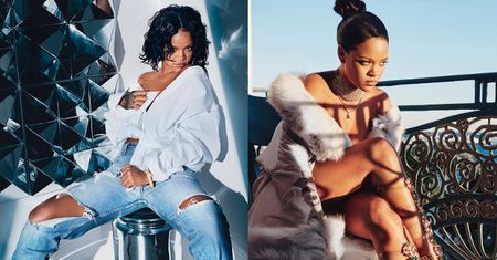 Rozkraczona Rihanna w butach z własnej kolekcji