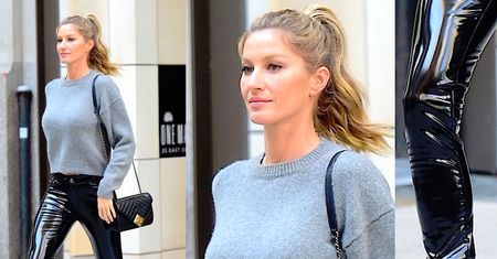 Długie nogi Gisele Bündchen w lateksowych spodniach! (ZDJĘCIA)