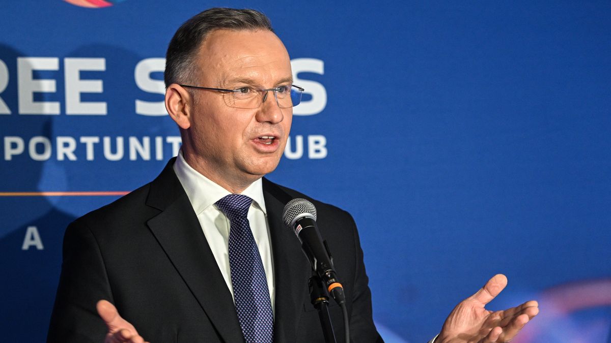 Davos, Szwajcaria, 17.01.2024. Prezydent RP Andrzej Duda podczas wypowiedzi dla mediów na Światowym Forum Ekonomicznym w Davos, 17 bm. (aldg) PAP/Radek Pietruszka