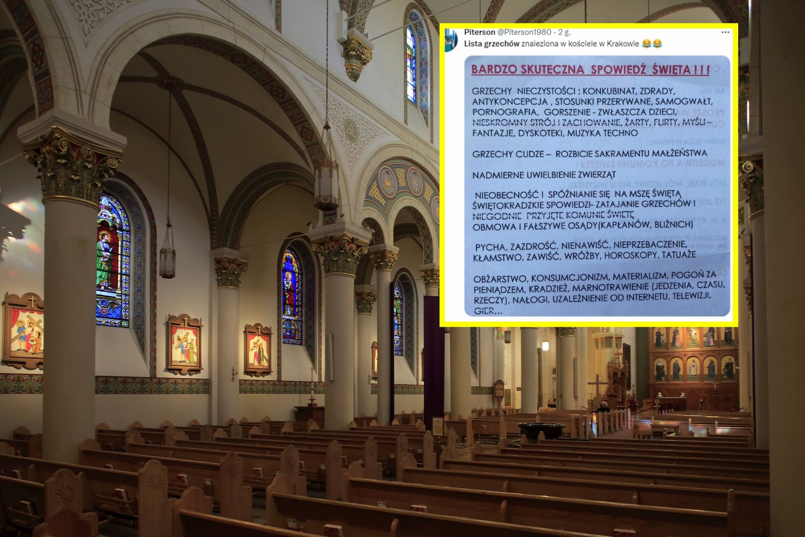 Lista grzechów w krakowskim kościele. Zaskoczyła nawet księży