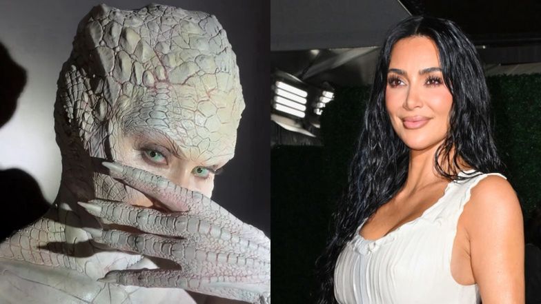 Kim Kardashian stuns as albino alligator, challenges Klum