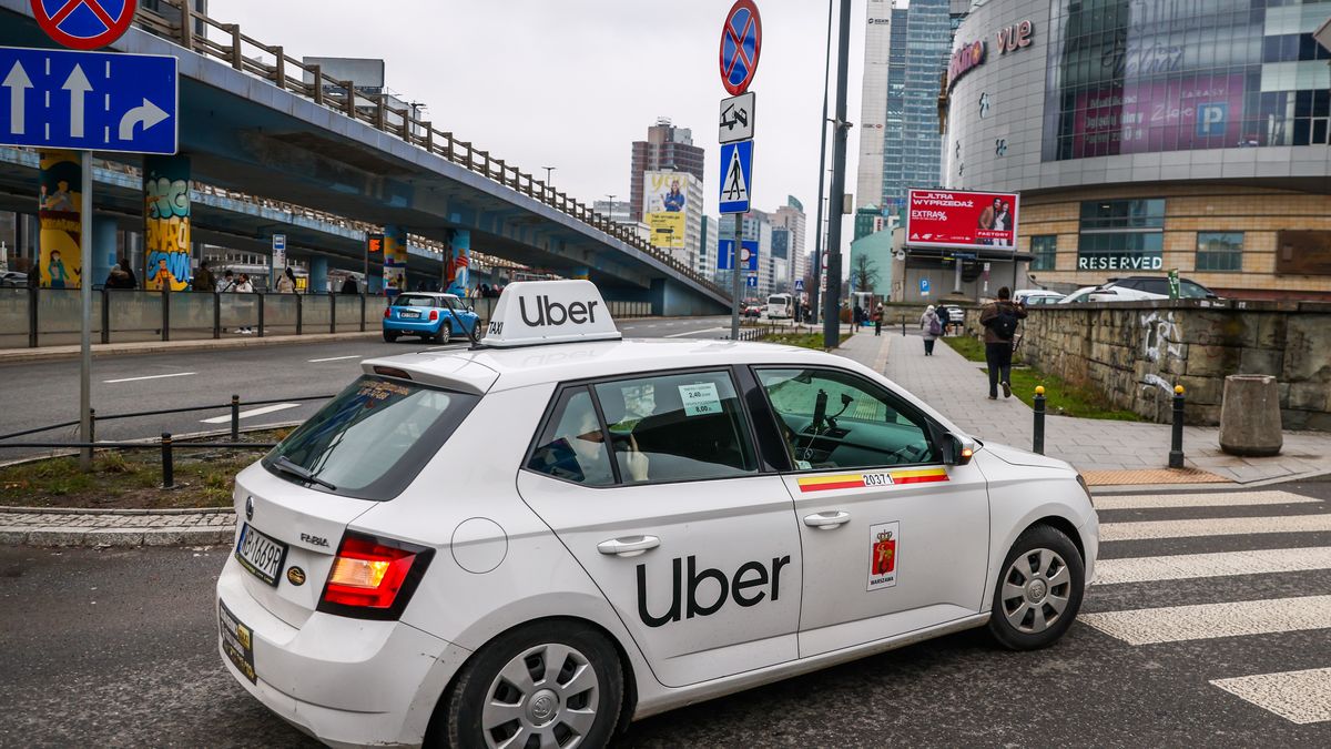 Uber taxi car is seen in the center of Warsaw, Poland on January 19, 2023. (Photo by Beata Zawrzel/NurPhoto via Getty Images)