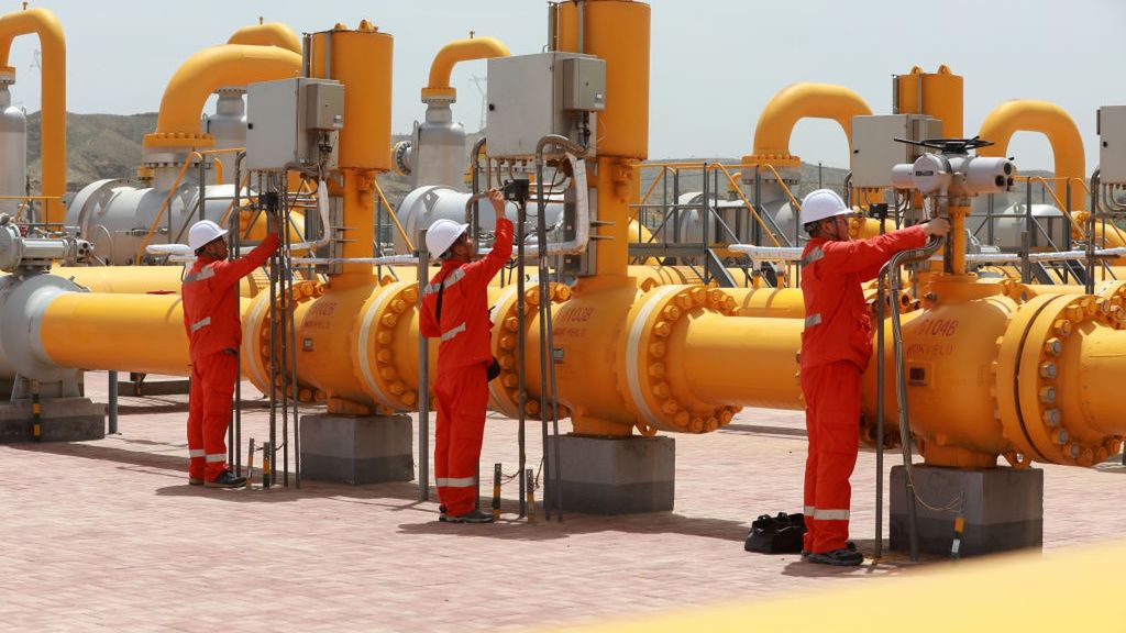 Gas Transmission Network Inspection
Workers are carrying out a special inspection of equipment in the gas pipeline network that crosses the Yellow River and deserts in Zhongwei city, Ningxia province, China, on June 26, 2024. (Photo by Costfoto/NurPhoto via Getty Images)
NurPhoto
zhongwei, zhongwei city, inspection team., industrial inspection, inspection, inspect, province of ningxia, china, gas pipeline, safety check, environmental conditions, desert terrain, pipeline maintenance, infrastructure, workers, river crossing, energy distribution, utility workers, nurphoto, pipeline safety, network, energy sector, gas infrastructure, costfoto, maintenance operation, yellow river, june 26, utility inspection, special inspection, deserts