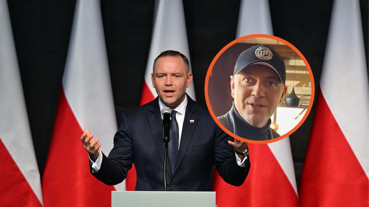 Karol Nawrocki w czapce firmy odzieżowej Charakterni