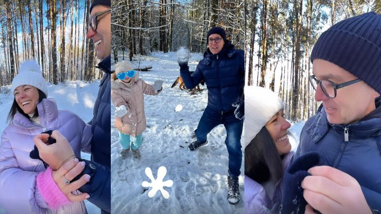 Katarzyna Cichopek i Maciej Kurzajewski urządzają bitwnę na śnieżki z dziećmi celebrytki i psem Bono