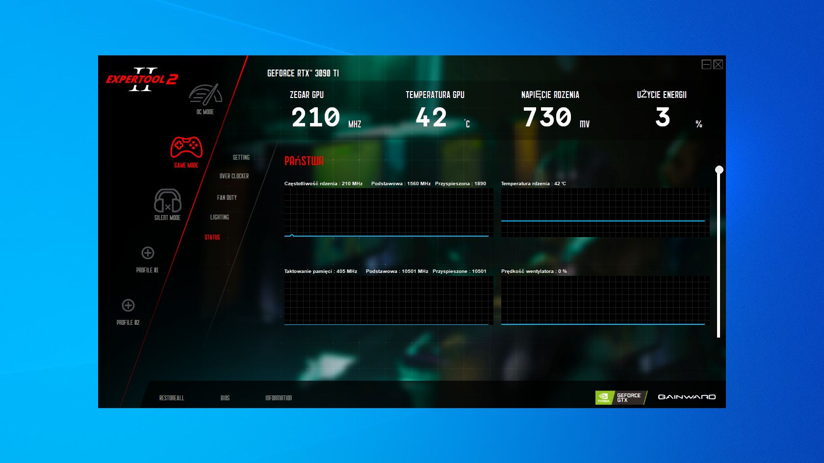 Expert Tool, panel monitorujący pracę GPU