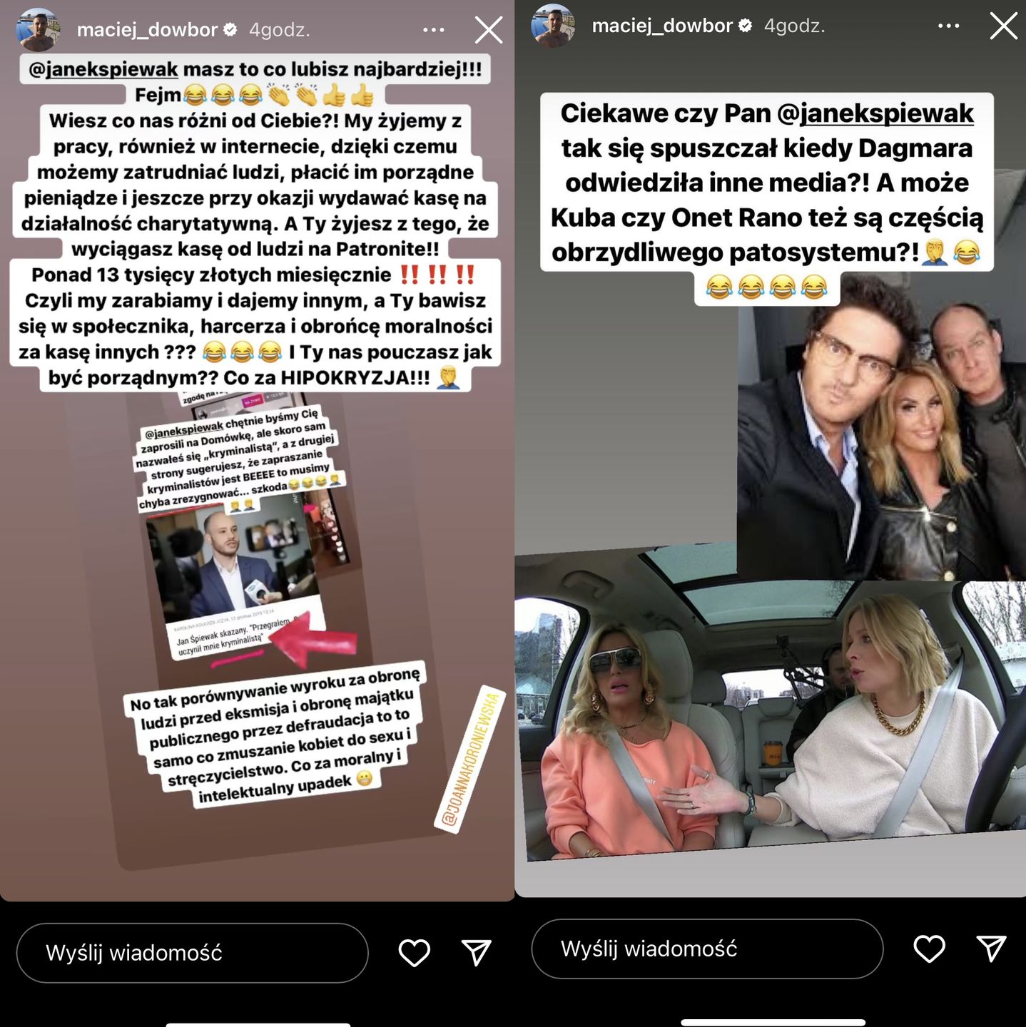 Maciej Dowbor i Joanna Koroniewska uderzają w Jana Śpiewaka