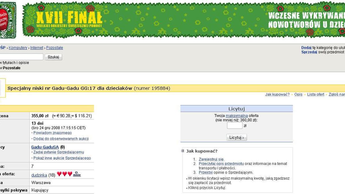 Gadu-Gadu wystawiło specjalny numer na WOŚP 1