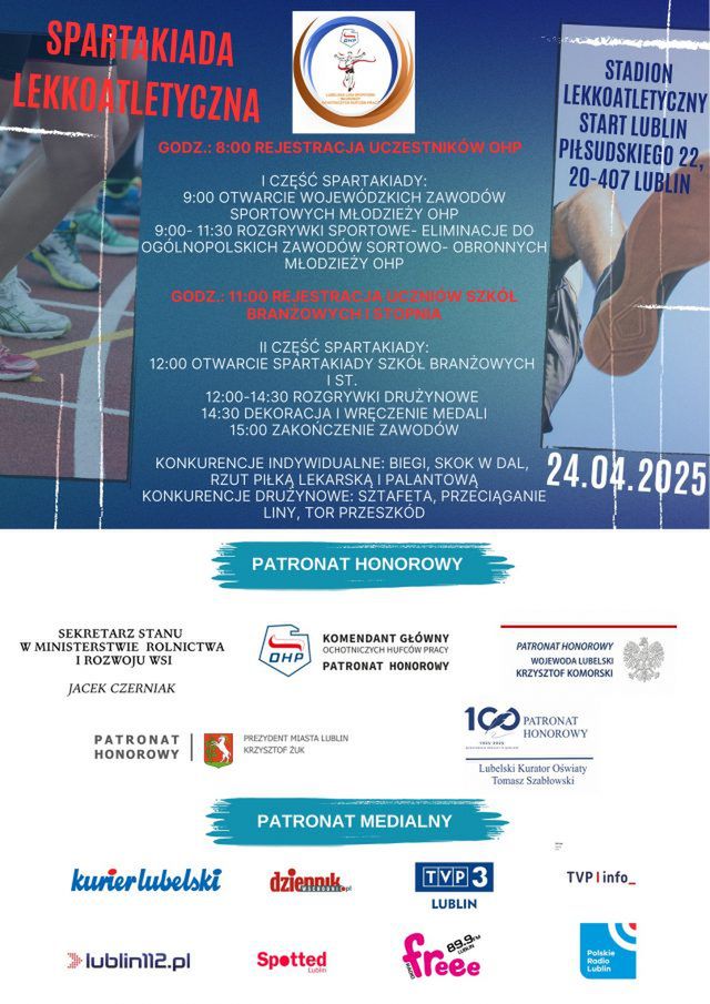 Młodzież OHP będzie rywalizowała w Spartakiadzie Lekkoatletycznej. W zawodach weźmie udział kilkudziesięciu zawodników