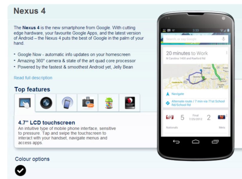 Nexus 4 | fot. Carphone Werehouse