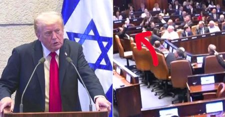 Sceny w Izraelu. Moment incydentu w trakcie przemowy Trumpa