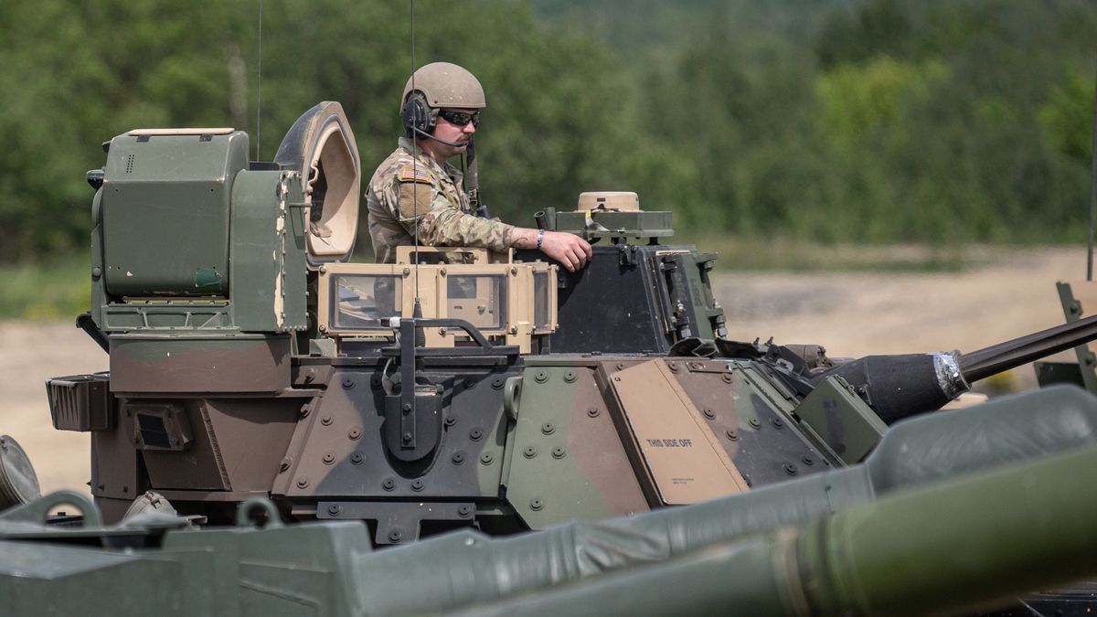 LIBAVA, CZECH REPUBLIC - MAY 10: Alliance exercise Immediate Response in the premises of the Libava Military District in Libava, Czech Republic on May 10, 2024. The exercise is part of the large-scale allied exercise in Europe DEFENDER EUROPE 24. The main partner of the units of the Army of the Czech Republic (7th Mechanized Brigade) as part of the IMMEDIATE RESPONSE 2024 exercise are American soldiers from the 29th Infantry Division of the Virginia National Guard. About 1,200 people are participating in the exercise, including approximately 850 American soldiers, including their combat equipment. The exercise is intended to test the army's ability to comprehensively secure allied units on the territory of the Czech Republic in large-scale operations and to support allied efforts in building defense capabilities within the framework of the North Atlantic Alliance (NATO). (Photo by Lukas Kabon/Anadolu via Getty Images)