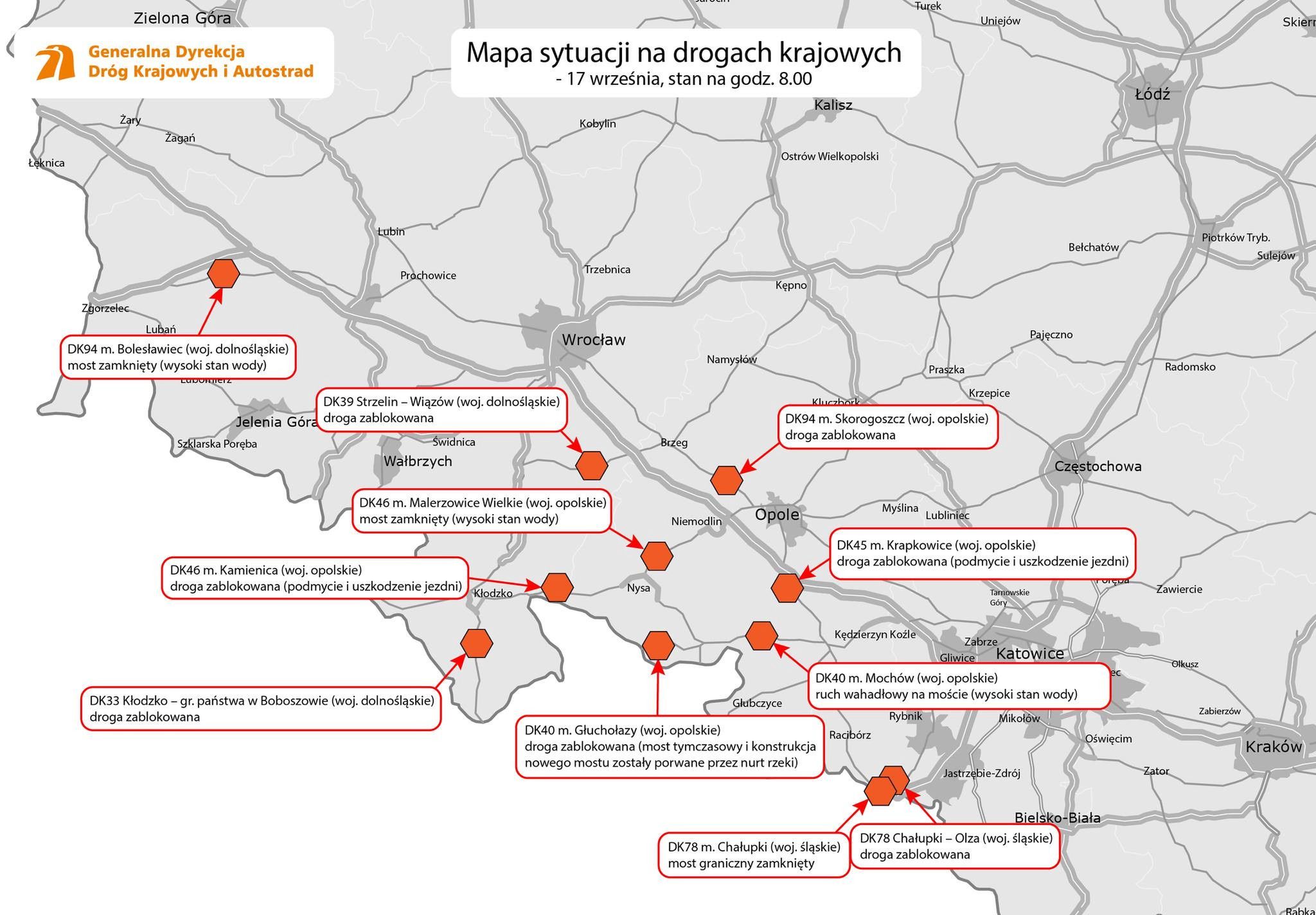 Utrudnienia na drogach - wtorek 17.09