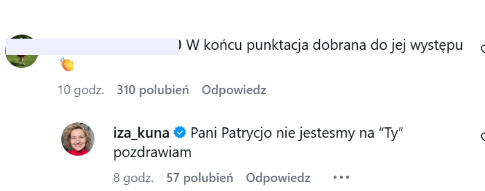 Iza Kuna odpowiada na komentarz internautki