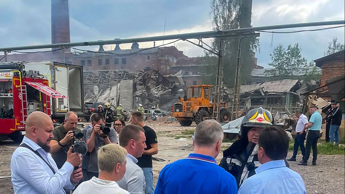 TemporaryThis handout picture posted on August 9, 2023 on the official Telegram account of Dmitry Akulov, the head of the Sergiyev Posad municipal district administration, shows officials visiting the site of an explosion that occured on the grounds of the Zagorsk Optical-Mechanical Plant in the city of Sergiyev Posad, some 35 miles (56 km) north-east of the capital Moscow. (Photo by Handout / Telegram / @DAkulovSP / AFP) / RESTRICTED TO EDITORIAL USE - MANDATORY CREDIT "AFP PHOTO / TELEGRAM / @DAkulovSP / handout" - NO MARKETING NO ADVERTISING CAMPAIGNS - DISTRIBUTED AS A SERVICE TO CLIENTSHANDOUT