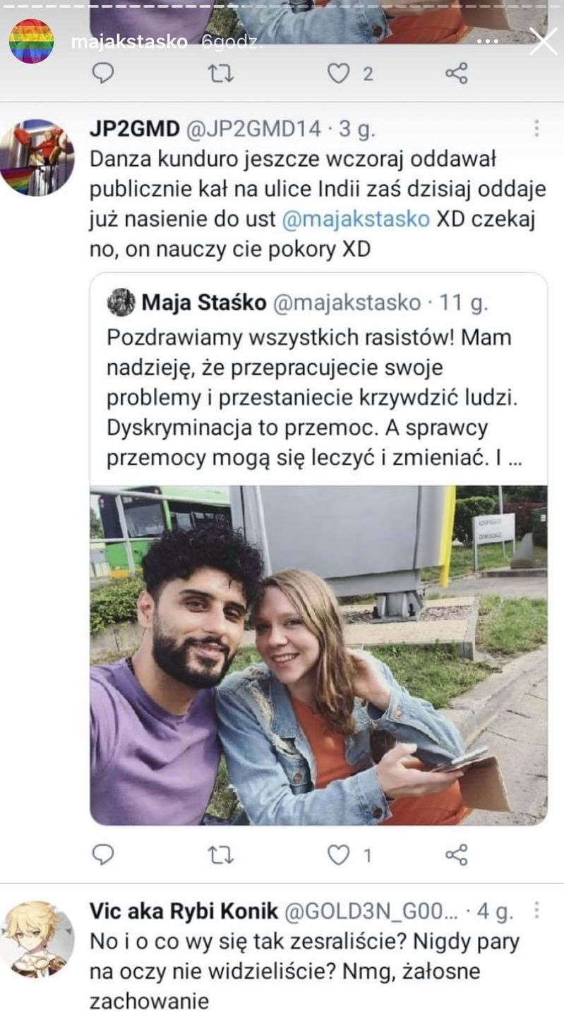 Maja Staśko publikuje na Instagramie obelgi i raistowskie, pełne hejtu komentarze po tym, jak wrzuciła do sieci zdjęcie z chłopakiem
