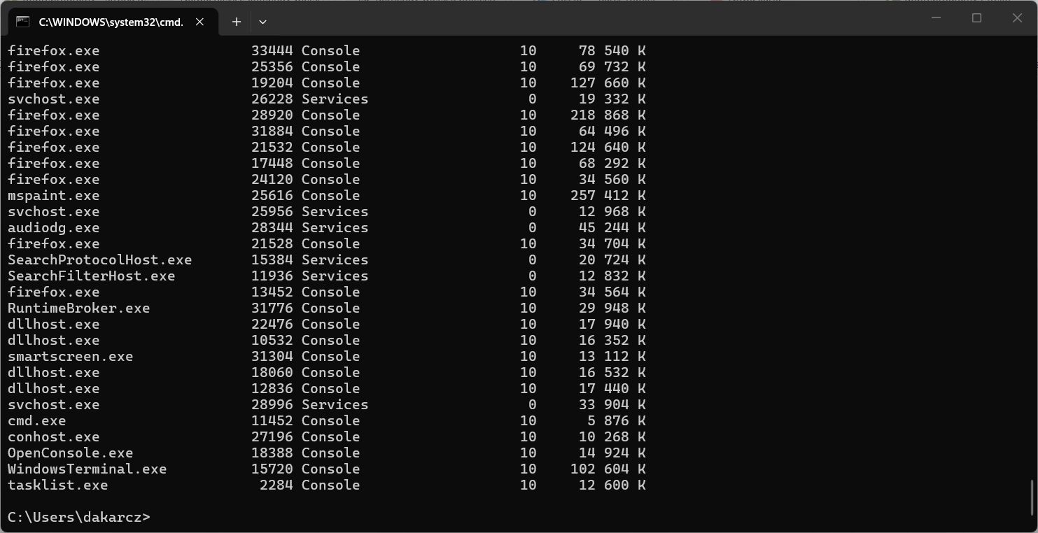 tasklist i taskkill – kontrola procesów