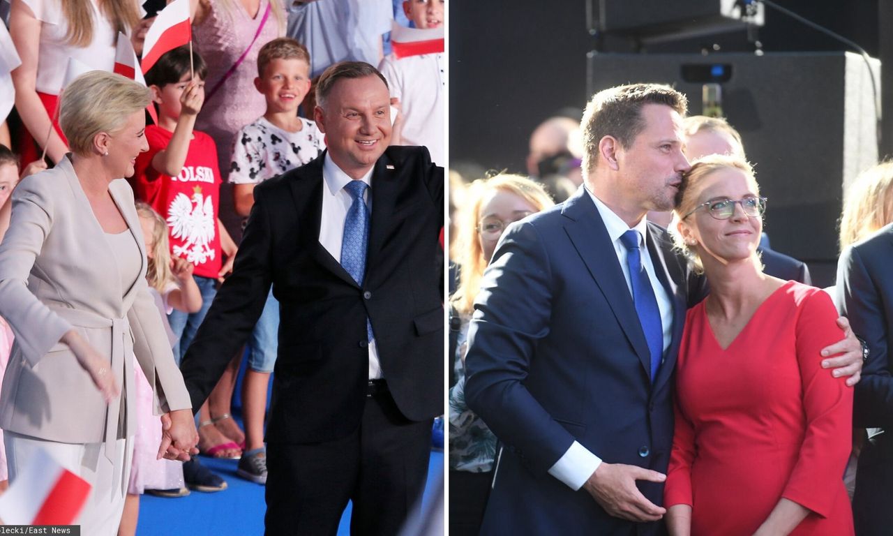 Andrzej Duda z żoną Agatą Kornhauser-Dudą oraz Rafał Trzaskowski z żoną Małgorzatą Trzaskowską