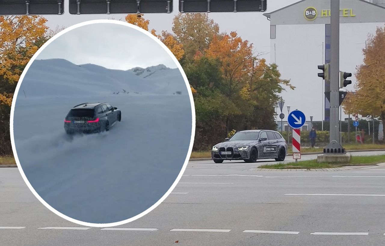 Zamaskowane BMW M3 Touring lata po śniegu bokiem w najlepsze. Zadebiutuje w tym roku