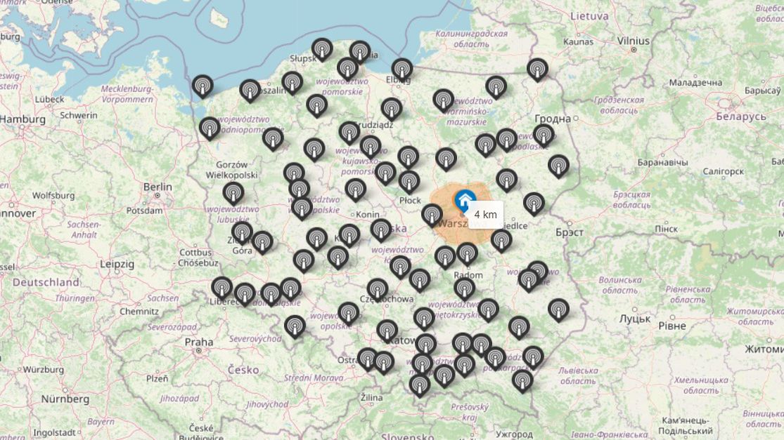 Mapa zasięgu DVB-T2 w 2023 roku