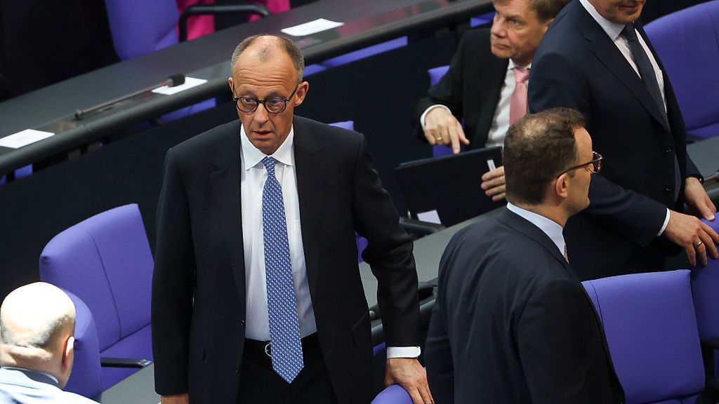 New German Government Is Sworn In
BERLIN, GERMANY - MAY 06: German Chancellor designate Friedrich Merz (C) of the German Christian Democrats (CDU) leaves after he falls short of votes needed to be chancellor in the first ballot before his election at a special session of the Bundestag on May 6, 2025 in Berlin, Germany. The new government will be a coalition of Christian Democrats (CDU/CSU) and Social Democrats (SPD). (Photo by Maja Hitij/Getty Images)
Maja Hitij