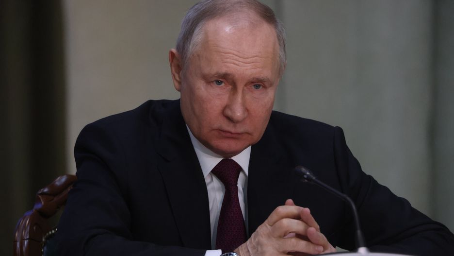 MOSCOW, RUSSIA - MARCH 15: (RUSSIA OUT) Russian President Vladimir Putin is seen during his annual meeting with prosecutors on March 15, 2023, in Moscow, Russia. Putin instructed the Prosecutor General's Office to actively protect the rights of participants of the so called Special Military Operation in Ukraine. (Photo by Contributor/Getty Images)