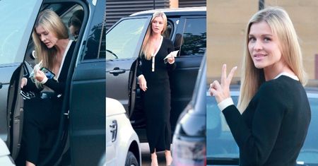 Smukła Joanna Krupa w obcisłej sukience pozdrawia fotografów znakiem Victorii (ZDJĘCIA)