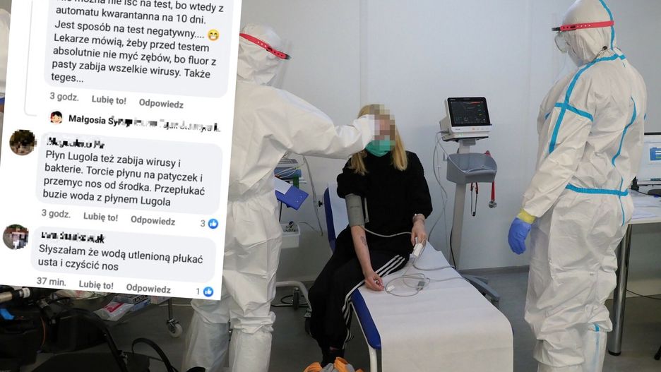 Przez Polskę przetacza się czwarta fala epidemii COVID-19, ale część osób unika testów. Na fot. przyjęcie  pacjentki do szpitala tymczasowego w Lublinie