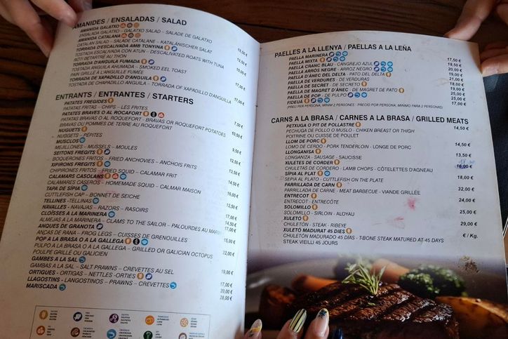 Menu w hiszpańskiej restauracji