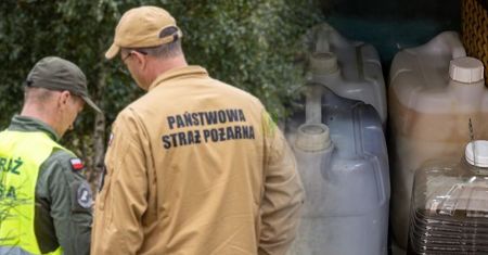 Ponad 600 litrów rozpuszczalników w lesie. Strażacy zabezpieczyli teren