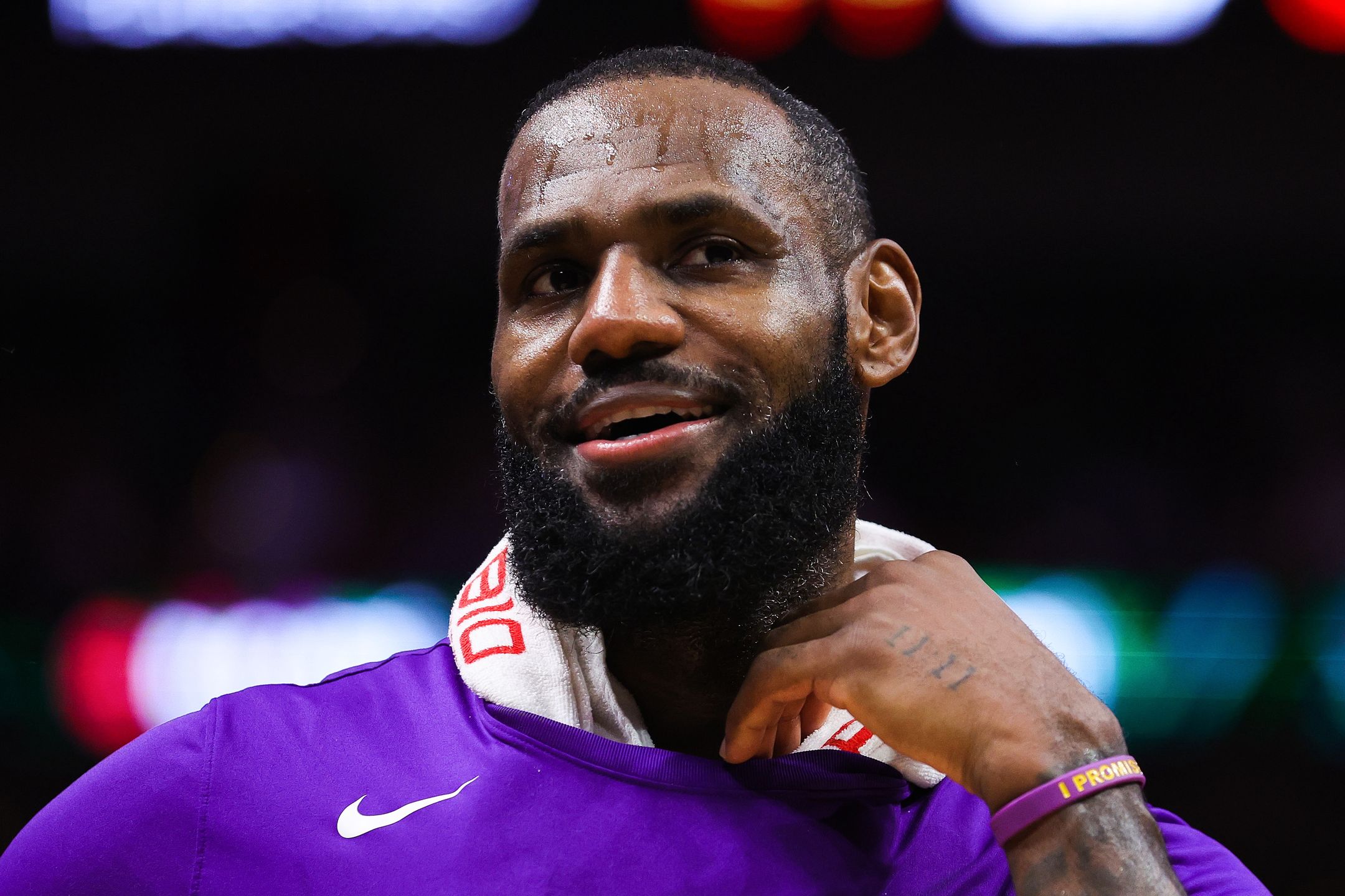MIAMI, FLORIDA - DECEMBER 28: LeBron James #6 of the Los Angeles Lakers looks on during the second quarter of the game against the Miami Heat at FTX Arena on December 28, 2022 in Miami, Florida. NOTE TO USER: User expressly acknowledges and agrees that, by downloading and or using this photograph, User is consenting to the terms and conditions of the Getty Images License Agreement. (Photo by Megan Briggs/Getty Images)