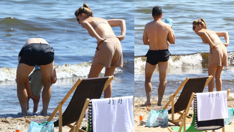 Piotr Zieliński nad polskim morzem z rodziną