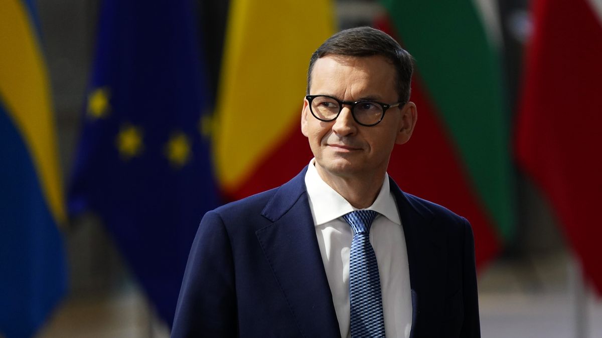 BRUSSELS, BELGIUM - JUNE 23: Prime Minister of Poland Mateusz Morawiecki arrives at the EU Council Meeting on June 23, 2022 in Brussels, Belgium. EU and Western Balkans leaders are meeting for the first time since the start of Russia’s invasion on Ukraine, and will discuss issues pertaining to enlargement, energy, security and defence, and youth. (Photo by Pier Marco Tacca/Getty Images)
