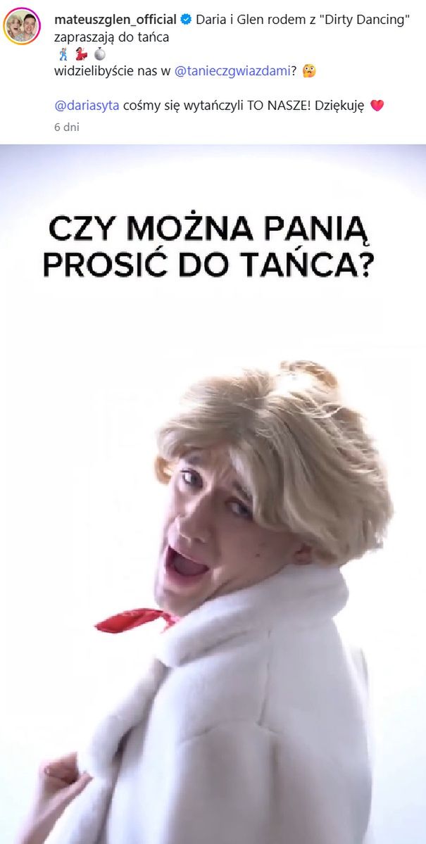 Wpis Mateusza Glena na Instagramie