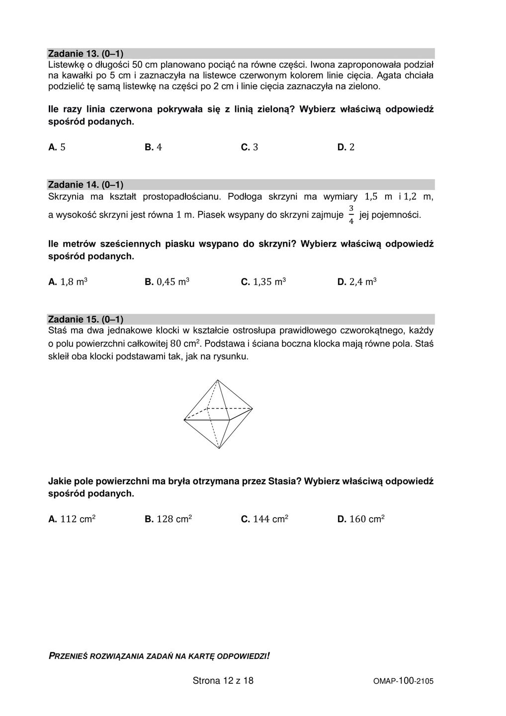 Egzamin ósmoklasisty z matematyki 2021
