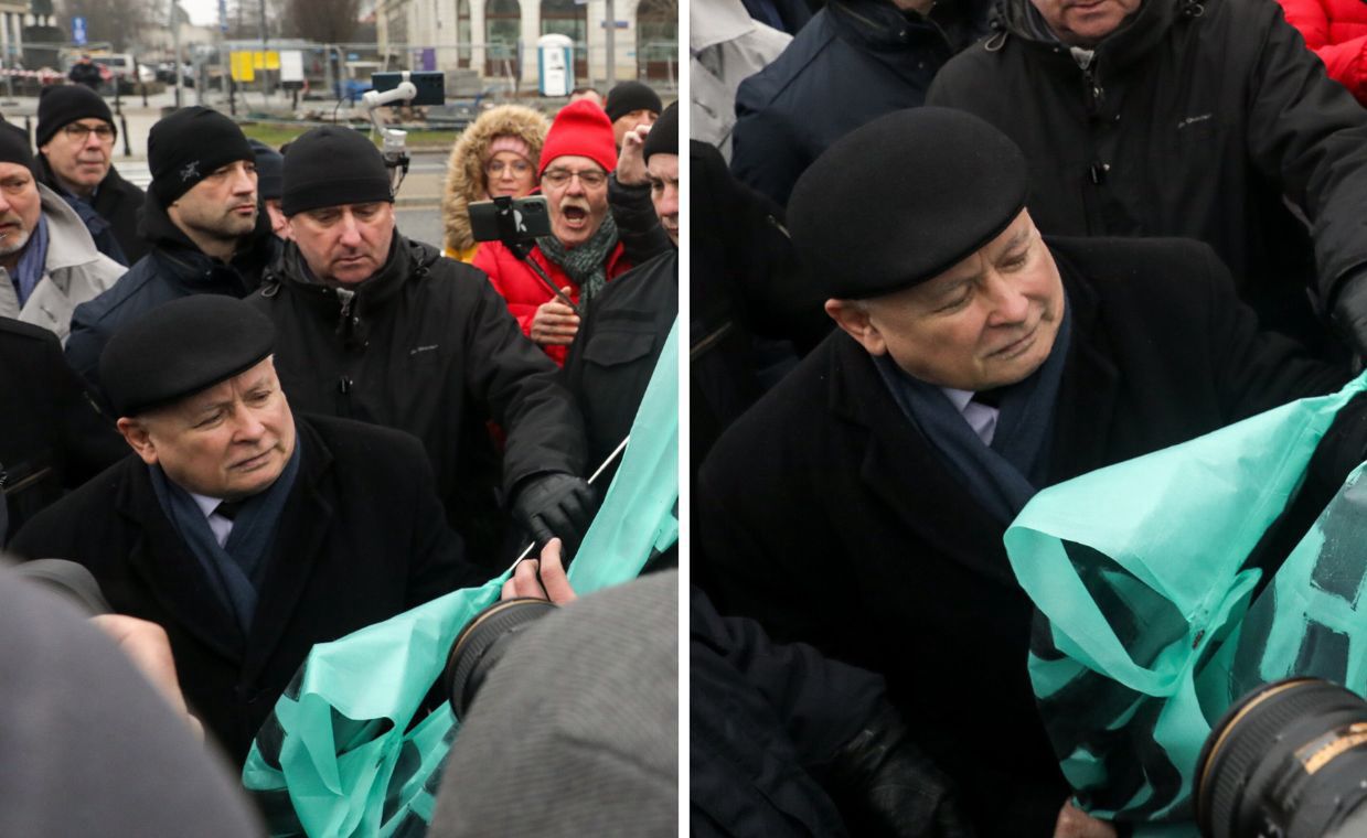 Incydent na miesięcznicy smoleńskiej. Prezes PiS wyrwał baner