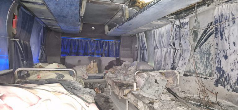 Pożar ukraińskiego autobusu-ambulansu